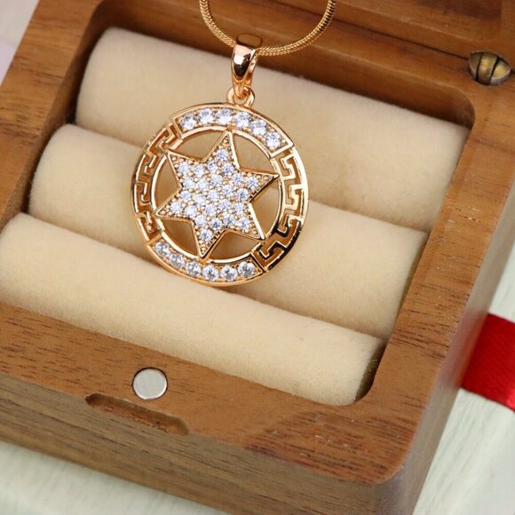 "Sparkling Starburst Circle Rose Gold Pendant, XPPT1317 - Picture 8 of 12